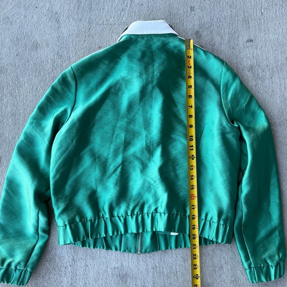 Maje Green Satin Bomber Jacket Beaded Collar Size 40 Alexia Real Housewife Miami - Picture 6 of 8